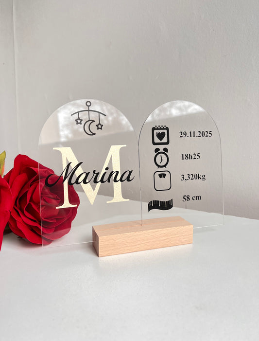 Cadre Naissance Personnalisé en Plexiglas