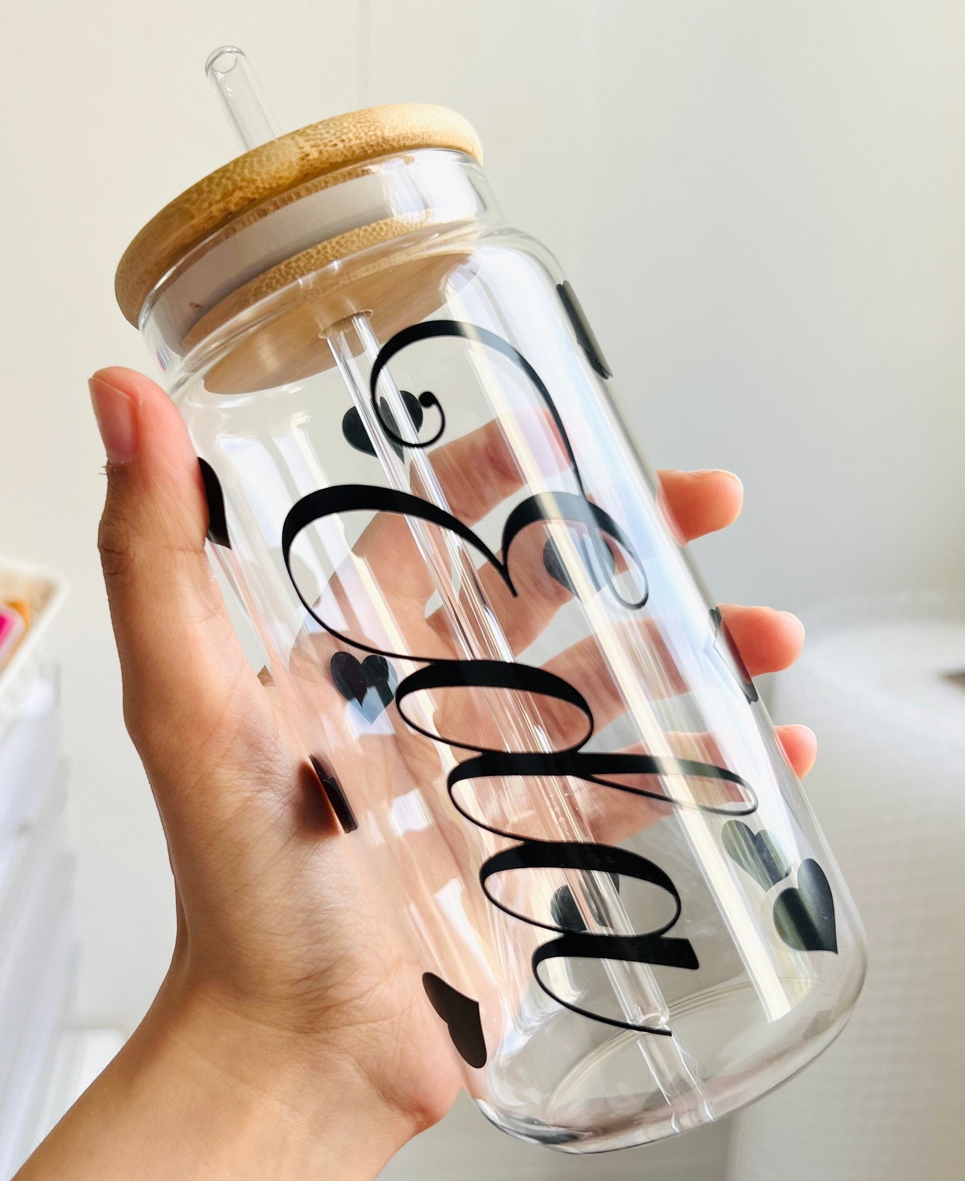 Gourde en verre personnalisé avec paille en verre